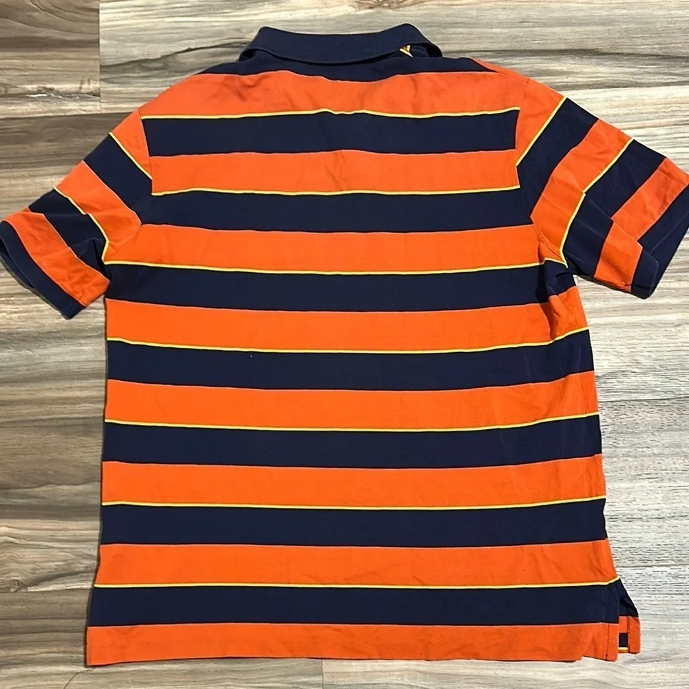 Polo Golf Ralph Lauren Shirt Adult Large Orange Blue Stripe Pima Cotton Mens